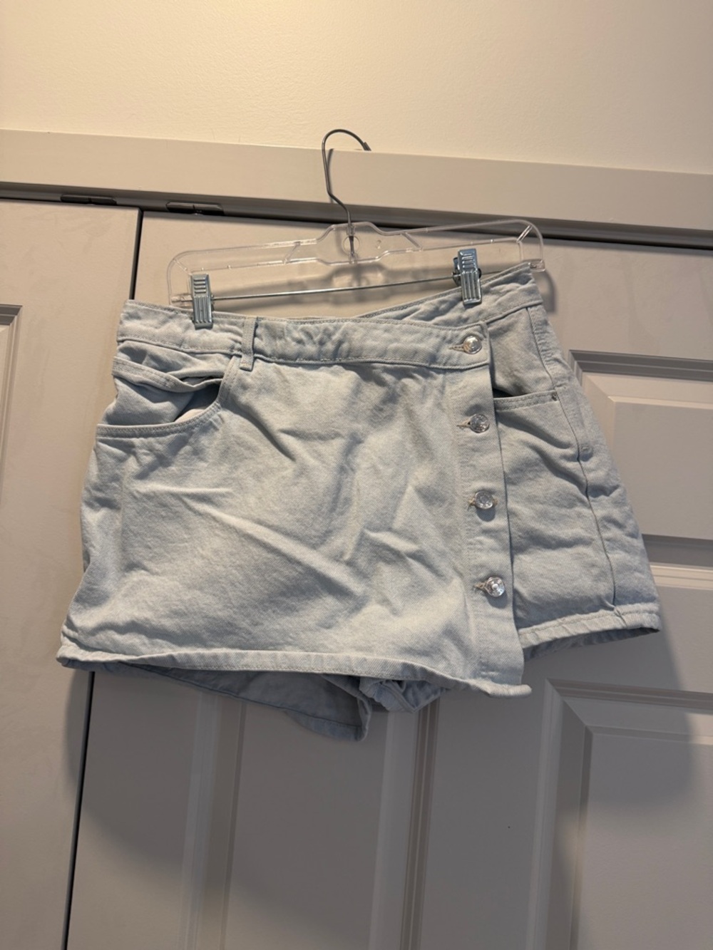 Zara Light Blue Denim Button-Front Skort Shorts